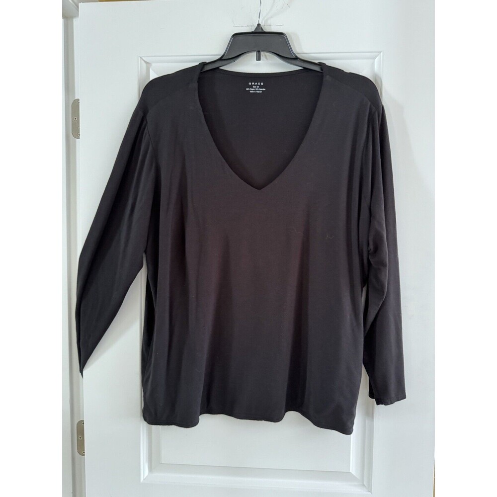 Grace Blouse Shirt Long Sleeve‎ Women's Plus Size 3X Pullover V-neck Black